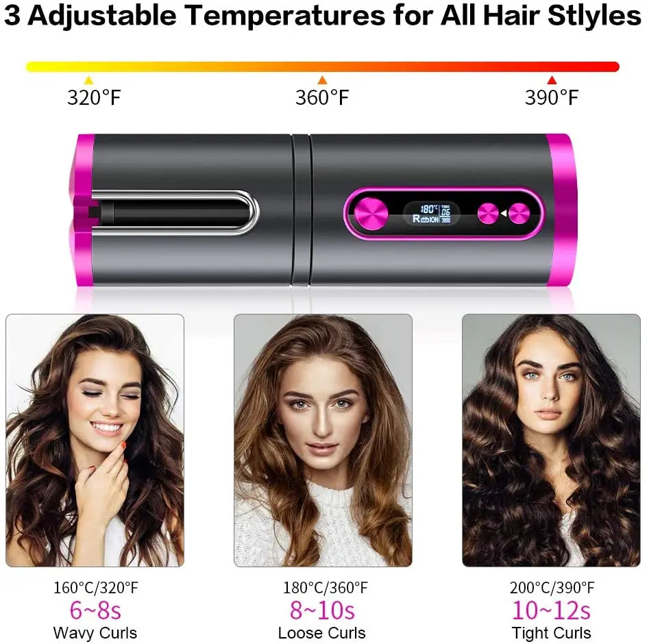 Runsnail Cordless Auto Hair Curler, LED Temperature Display and Timer/USB Rechargeable Pattan Australia